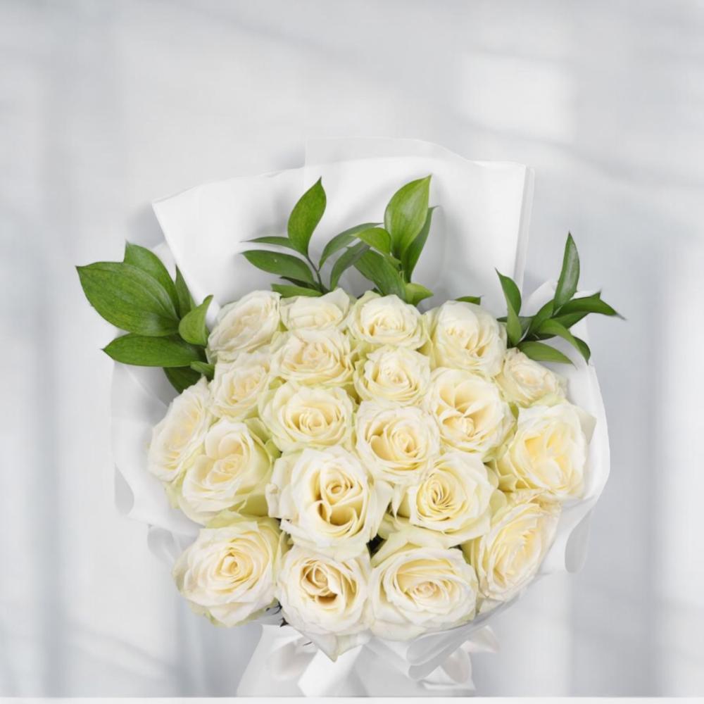 باقة ورد جوري ابيض 20 ورده Flowery فلاوري.