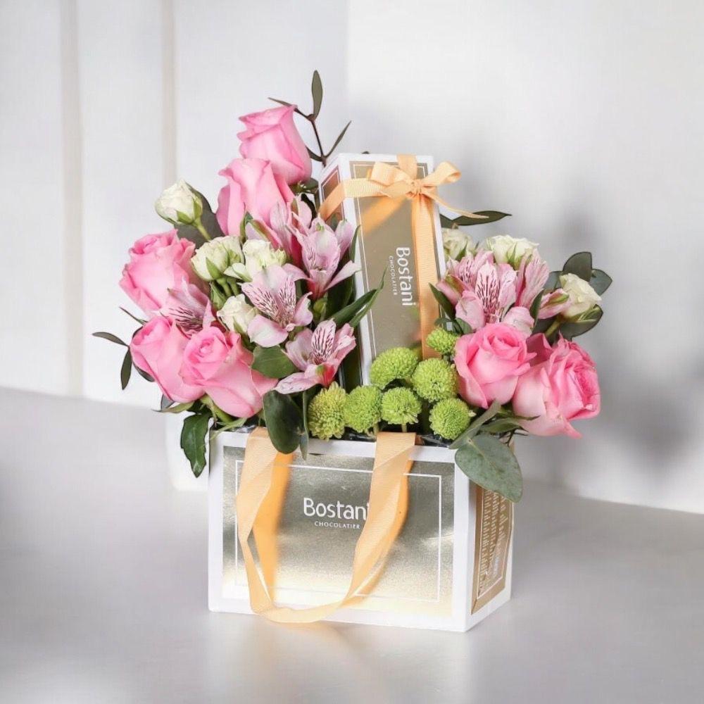 باقة ورد وشوكولاتة بستاني | هدية فاخرة للمناسبات السعيدة Flowery فلاوري.