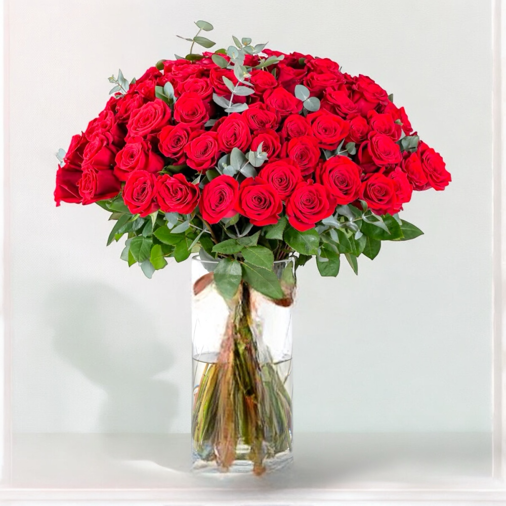 مزهرية الجوري الاحمر | 100 ورده Flowery فلاوري.