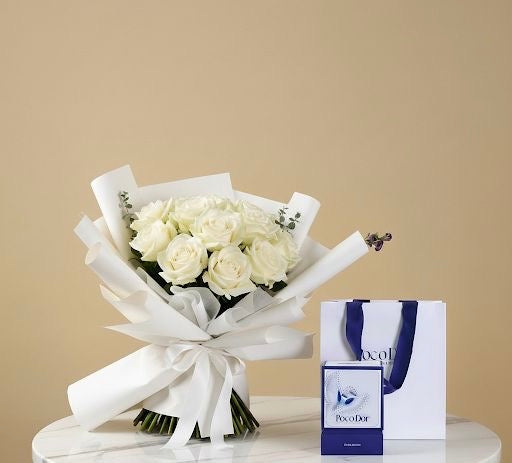 باقة أزهار السلام مع شوكولاته بوكودور Flowery فلاوري.