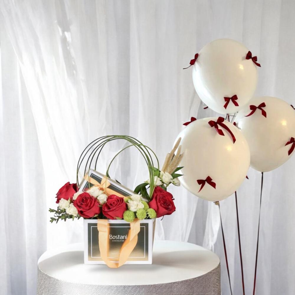 هدية الحب من بستاني : ورد، شوكولاتة، وبالونات Flowery فلاوري.