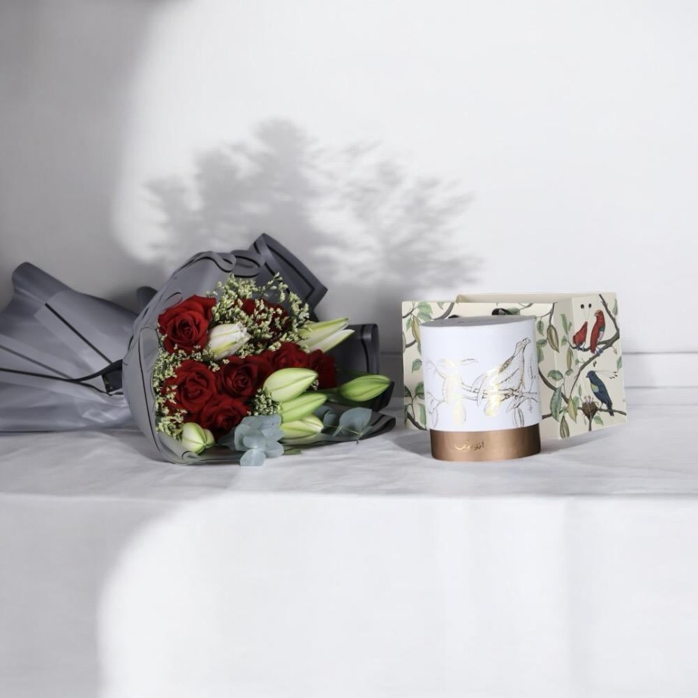 شوكولاتة انوش |باقة زهور الليليوم والجوري Flowery فلاوري.