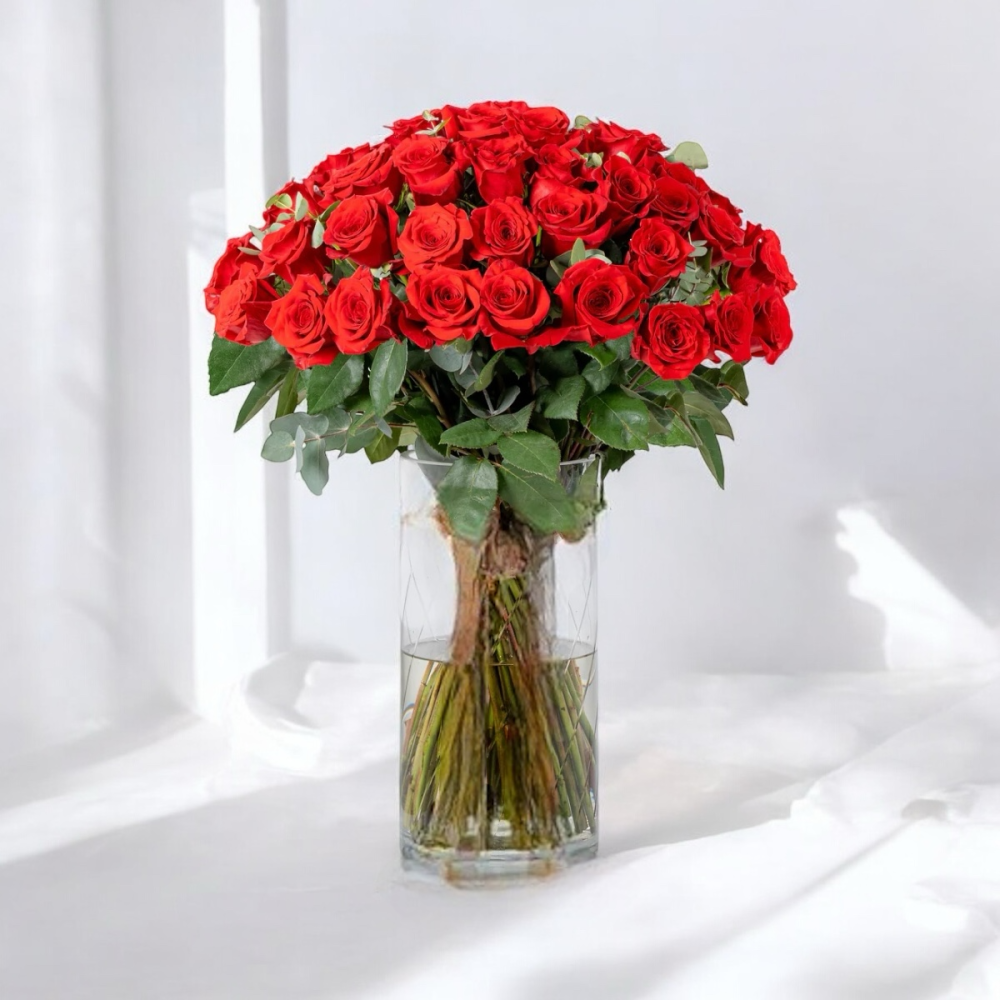 مزهرية الجوري الاحمر |50 ورده Flowery فلاوري.