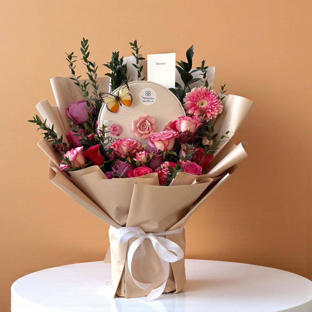 باقة ورد مع شوكولاته بستاني Flowery فلاوري.