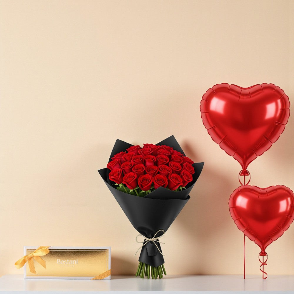 باقة الحب ٣٠ وردة مع شوكلاته بستاني Flowery فلاوري.