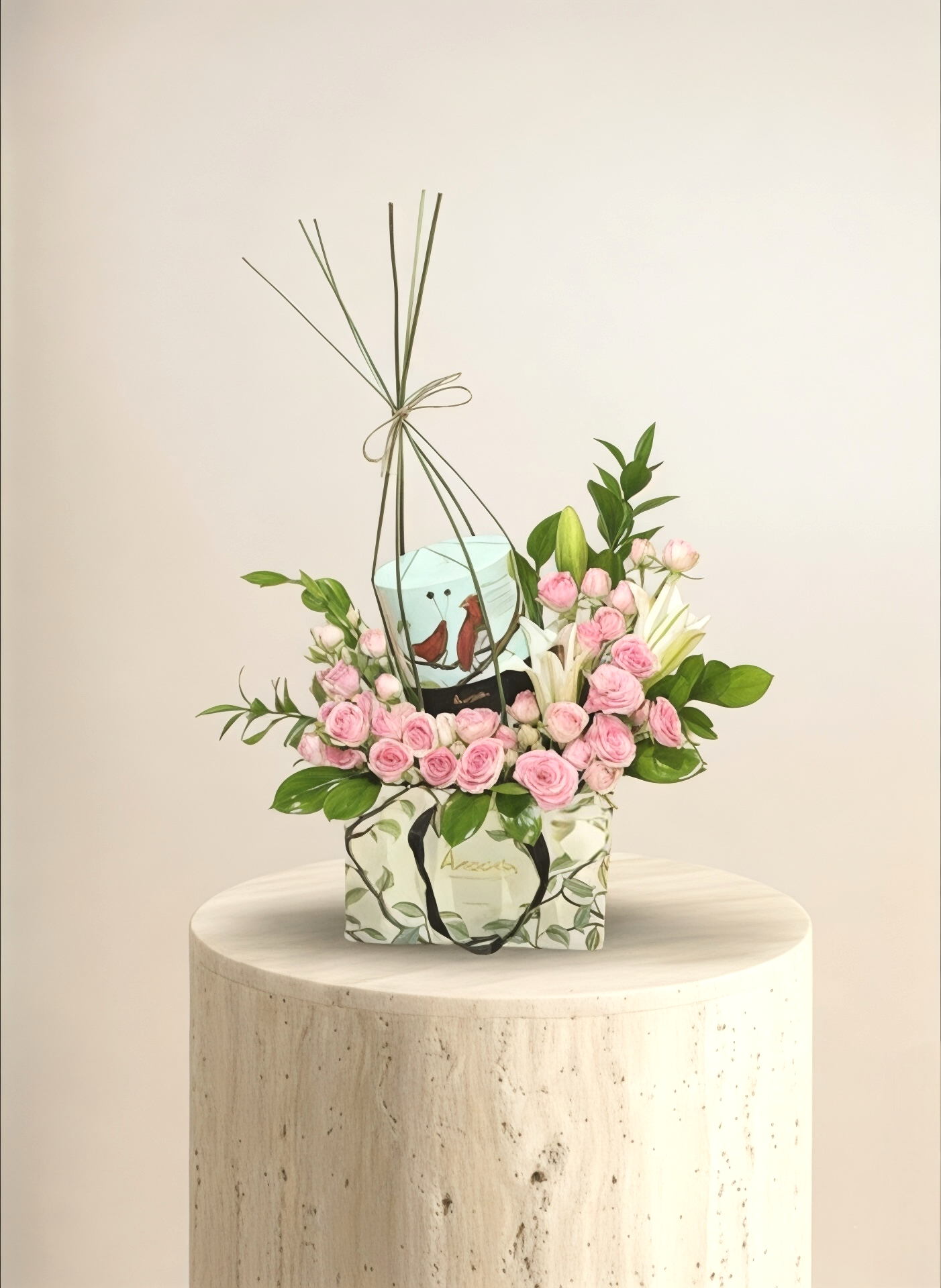 باقة الجوري الوردي مع شوكولاتة أنوش