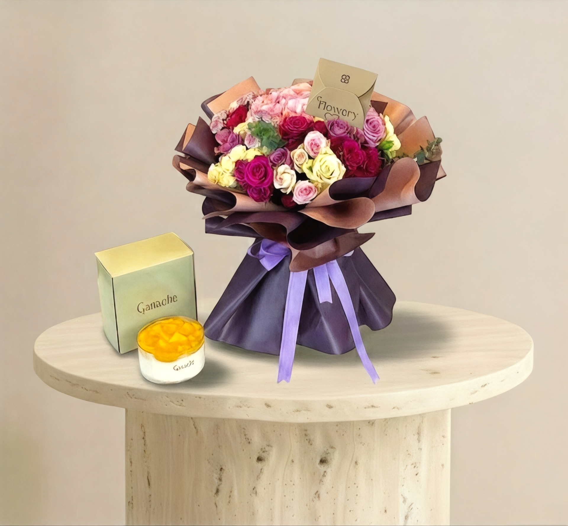 باقة ورد مع كيك