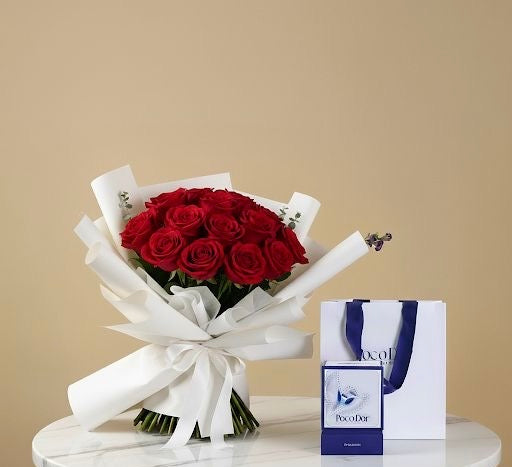 Love Heartbeats Bouquet with Bocodor Chocolate